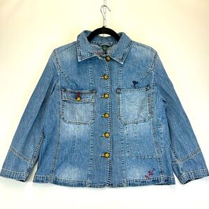 RALPH LAUREN Lightweight Denim Gold Button 3 Quarter Shirt Women’s Size Large